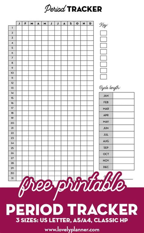 Period Tracker Printable Template Word